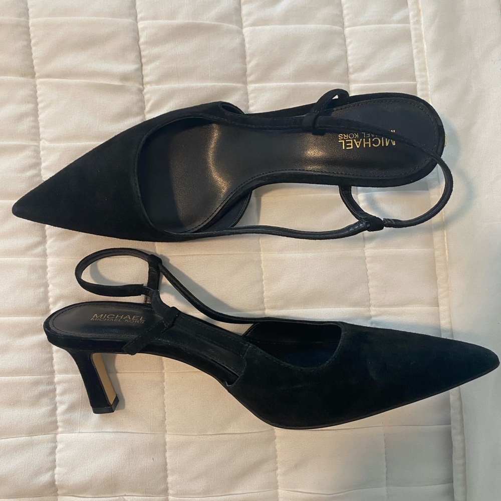 Michael Kors Black Suede Pointed-Toe Slingback Heels